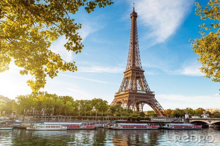 Fotobehang Parijs Eiffeltoren gezien vanaf de Seine
