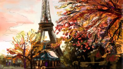 Fotobehang Parijs geschilderd in de herfst