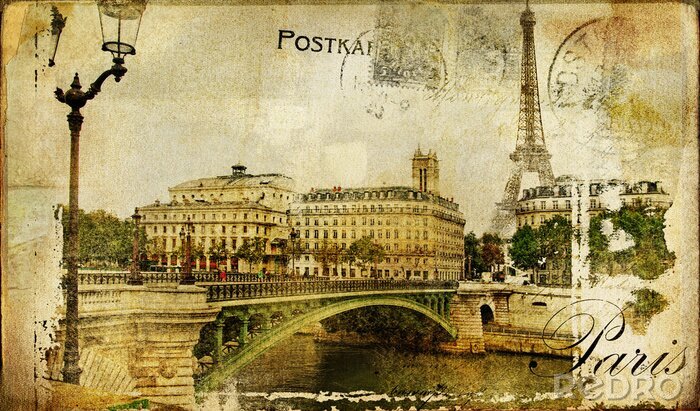 Fotobehang Parijs retro ansichtkaart
