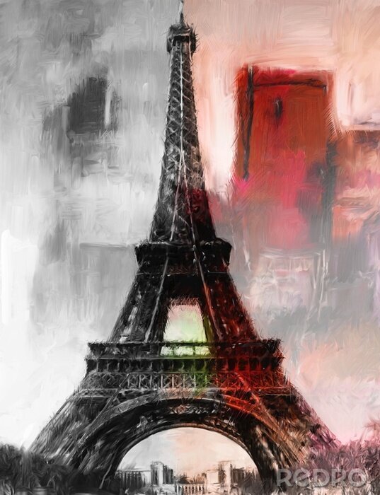 Fotobehang Parijs schilderij van de Eiffeltoren