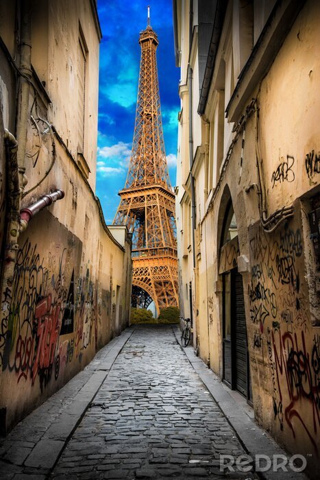 Fotobehang Parijs straten naar de Eiffeltoren