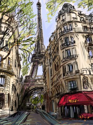 Fotobehang Parijs uitzicht in grafische stijl
