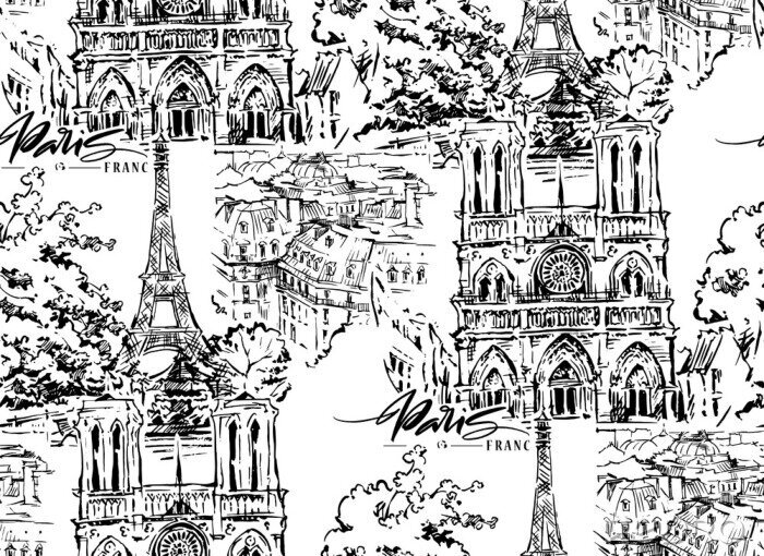 Fotobehang Parijs vectorillustratie. Hand getekend vectorillustraties.