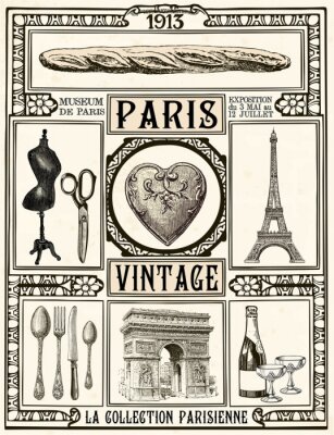 Parijs vintage stijl illustraties