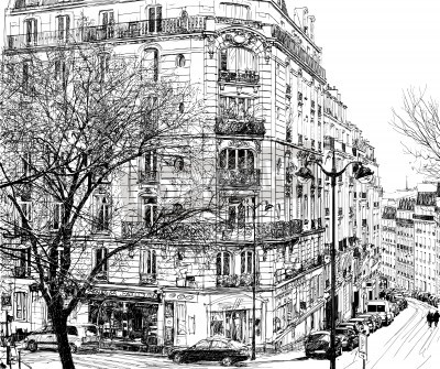 Fotobehang Parijs zwart-wit illustratie