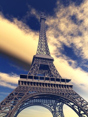 Fotobehang Parijse architectuur op de achtergrond van witte wolken