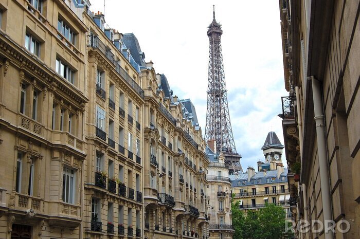 Fotobehang Parijse straten en de Eiffeltoren