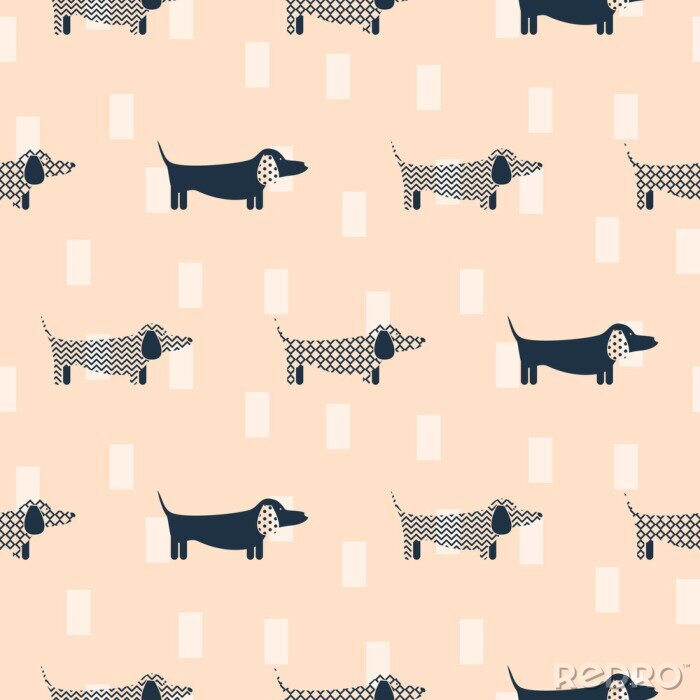 Fotobehang Patroon honden op oranje achtergrond