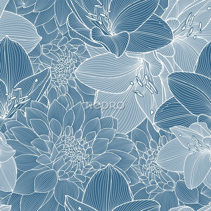 Fotobehang Patroon met blauwe bloemen