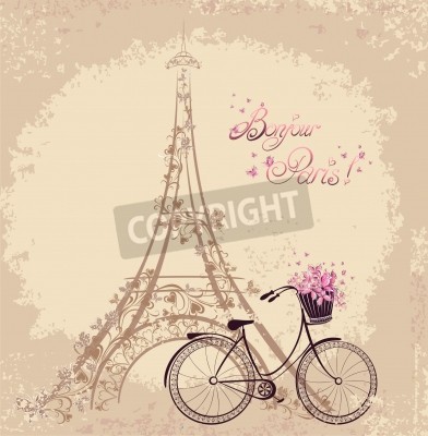 Fotobehang Patroon met de Eiffeltoren op een roze achtergrond