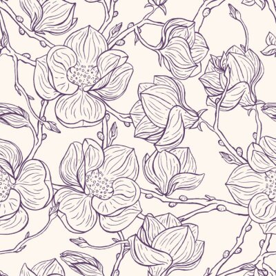 Fotobehang Patroon met grafische magnolia
