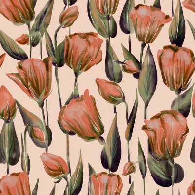 Fotobehang Patroon met tulpen