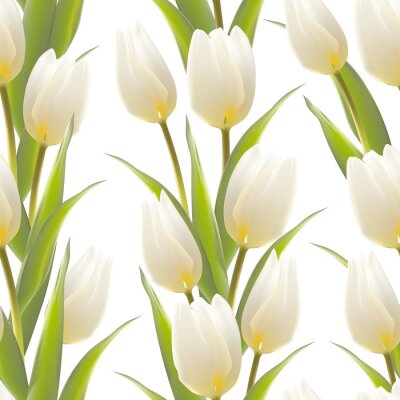 Fotobehang Patroon met witte tulpen