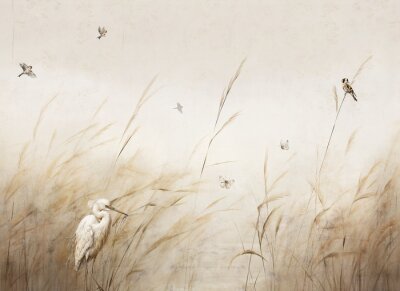 Fotobehang Pattern bird egrets and butterflies sparrow perches .