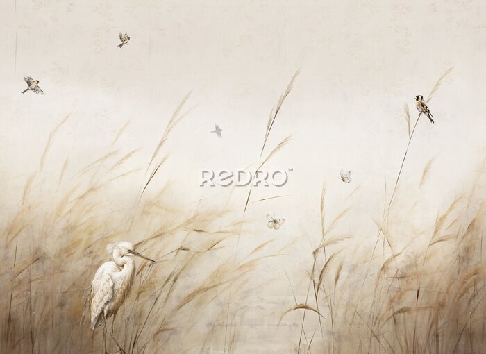 Fotobehang Pattern bird egrets and butterflies sparrow perches .