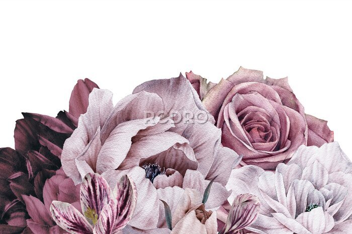 Fotobehang Peony in een boeket met rozen