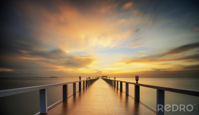 Fotobehang Pier 3D bij zonsopgang