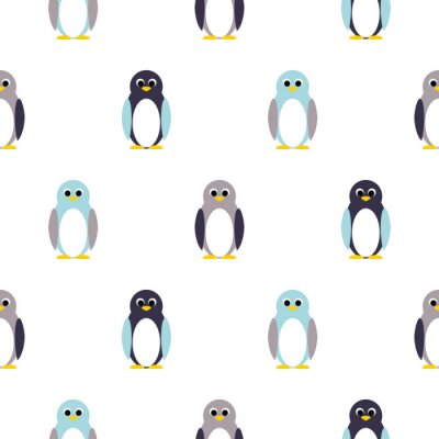 Pinguïn blauw, paars op wit kind patroon. Babypinguïn toy vector naadloze patroon voor textiel print en kleding.
