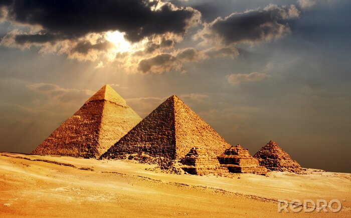 Fotobehang piramides van Gizeh, Caïro, Egypte