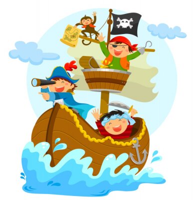 Fotobehang Piraten op een schip met een aap