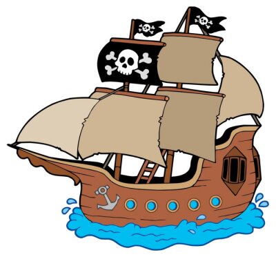 Piratenschip met zwarte vlaggen