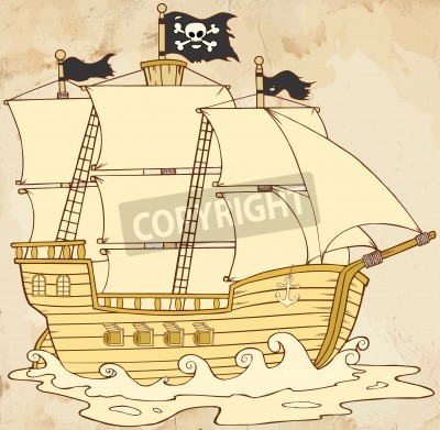 Fotobehang Piratenschip op verouderde achtergrond