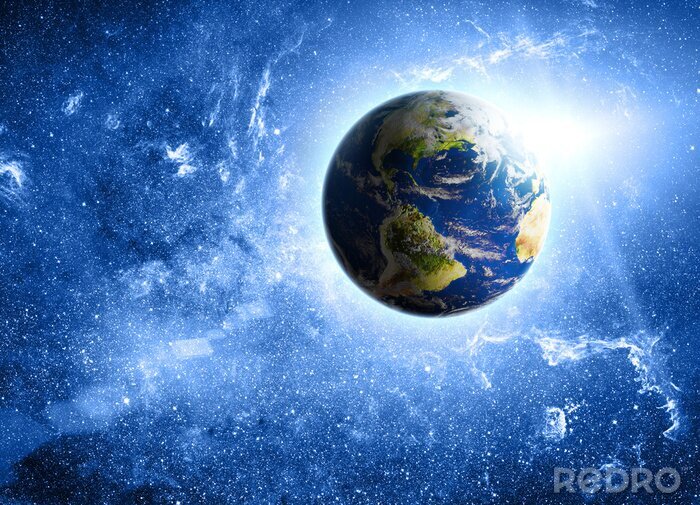 Fotobehang Planeet aarde en de zon op de achtergrond