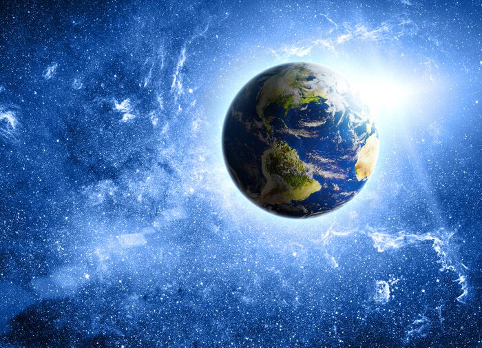 Fotobehang Planeet aarde en de zon op de achtergrond