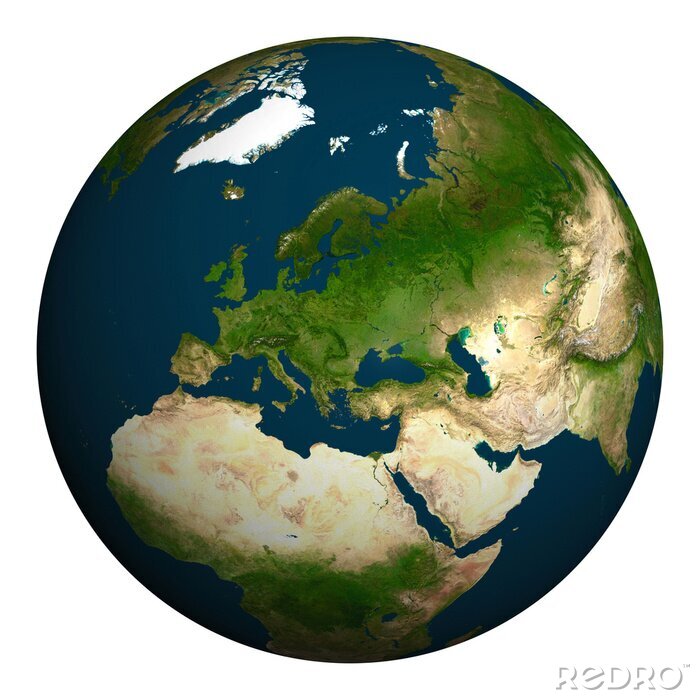 Fotobehang Planeet aarde. Europa, een deel van Azië en Afrika.
