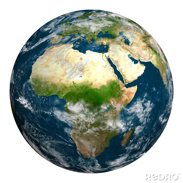 Fotobehang Planeet aarde met wolken. Afrika en een deel van Europa en Azië.