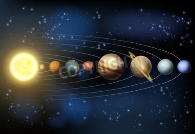 Fotobehang Planeten die rond de zon draaien