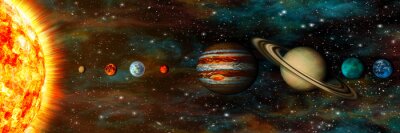 Fotobehang Planeten op een rij en de zon