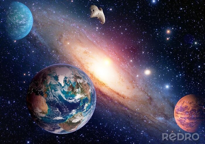 Fotobehang Planeten tegen de achtergrond van het sterrenstelsel