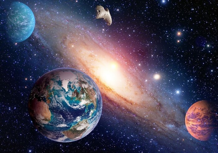 Fotobehang Planeten tegen de achtergrond van het sterrenstelsel