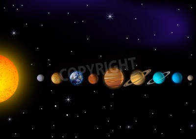 Fotobehang Planeten van het zonnestelsel op een lijn