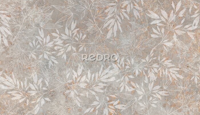 Fotobehang Planten en bladeren op een betonnen achtergrond