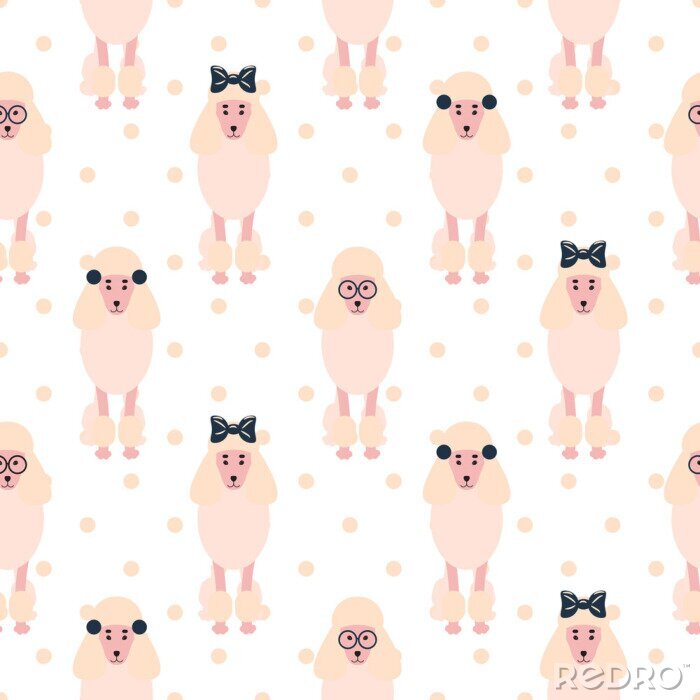 Fotobehang Poedel honden met strikken en brillen