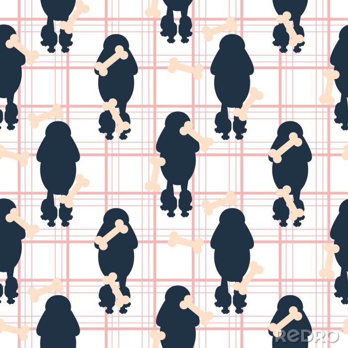 Fotobehang Poedel honden op geruite achtergrond