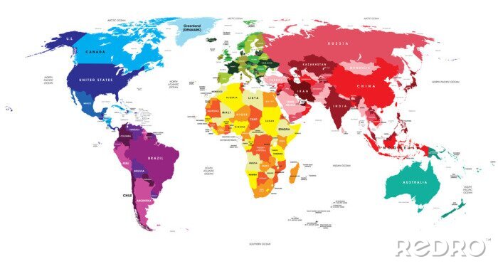 Fotobehang Politieke kaart van de wereld