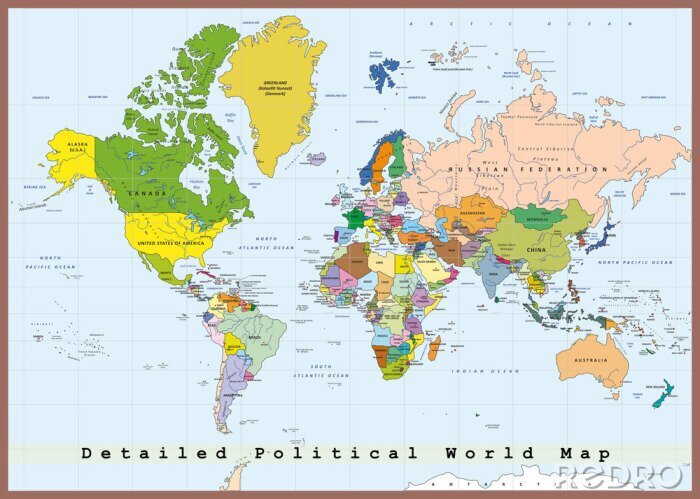 Fotobehang Politieke kaart van de wereld met details