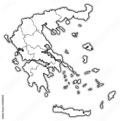 Fotobehang Politieke kaart van Griekenland met de verschillende staten.