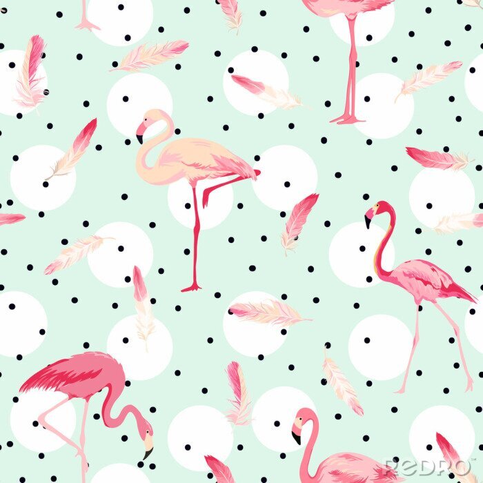 Fotobehang Polka dot flamingo vogels