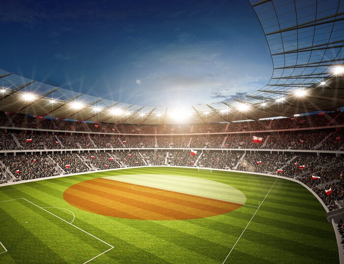 Fotobehang Pools voetbalstadion 's nachts