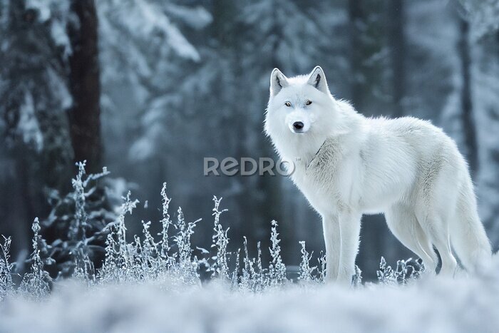 Fotobehang Poolwolf in een winterbos