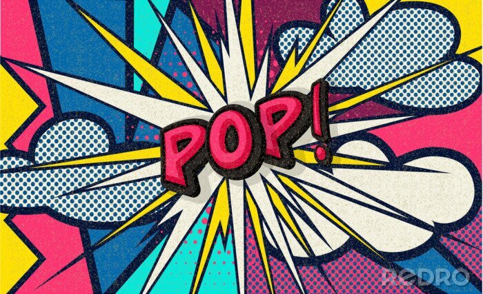 Fotobehang Pop! Pop art funny comic speech word. Fashionable poster and banner. Social Media Connecting Blog Communication Content. Trendy and fashion color retro vintage illustration background. Easy editable.