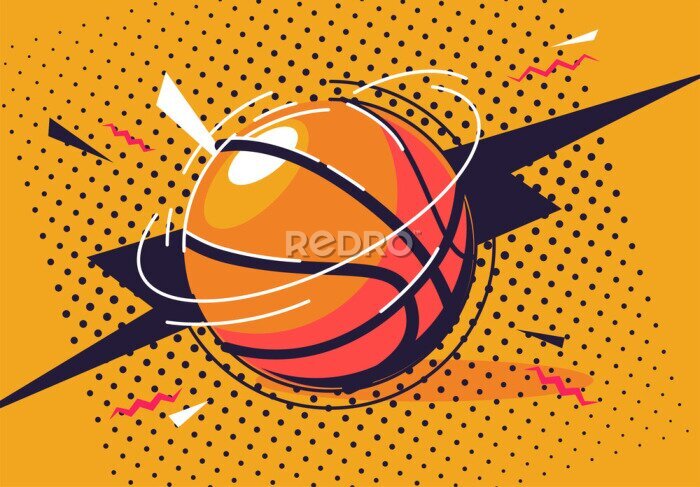 Fotobehang Pop art stijl basketbal op oranje achtergrond