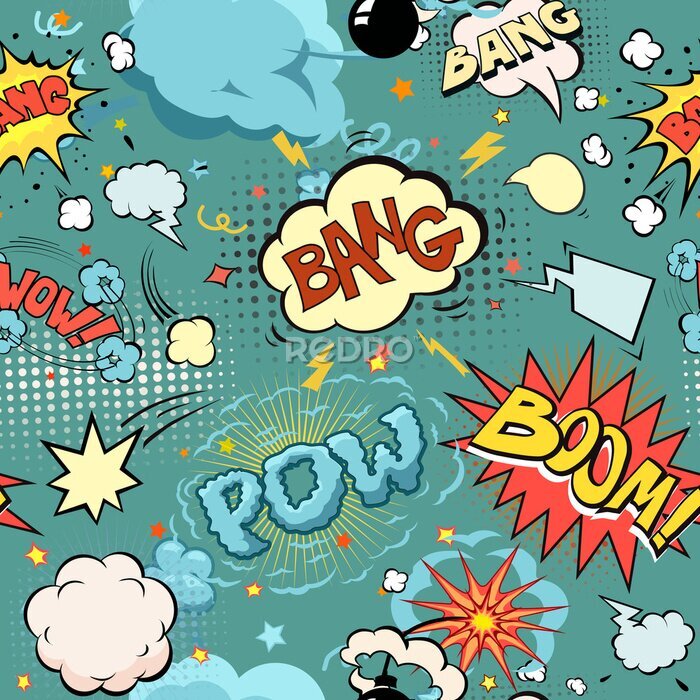 Fotobehang Pop-art tekstballonnen en sterren