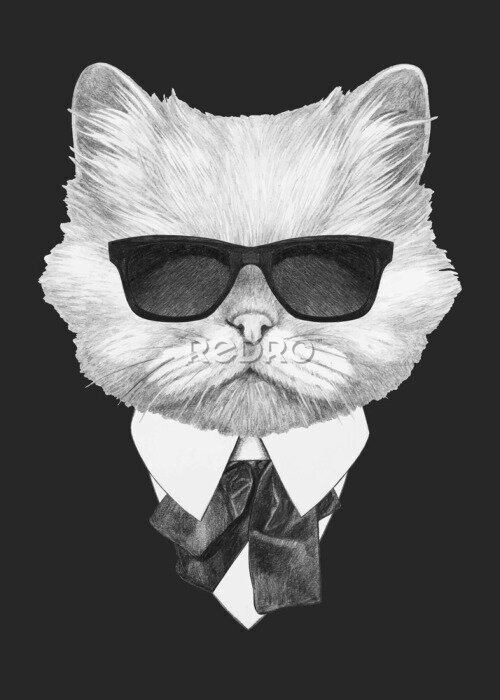 Fotobehang Portrait of Persian Cat in suit. Hand-drawn illustration. Vector isolated elements.	