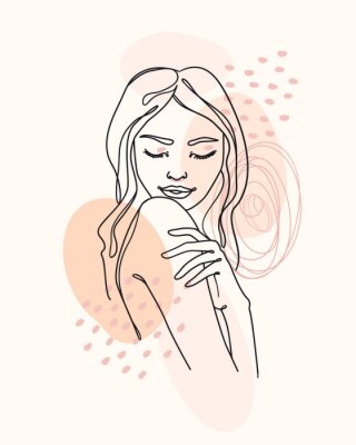 Fotobehang Portret van een meisje getekend met één lijn