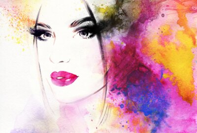 Fotobehang Portret van een meisje op een kleurrijke achtergrond